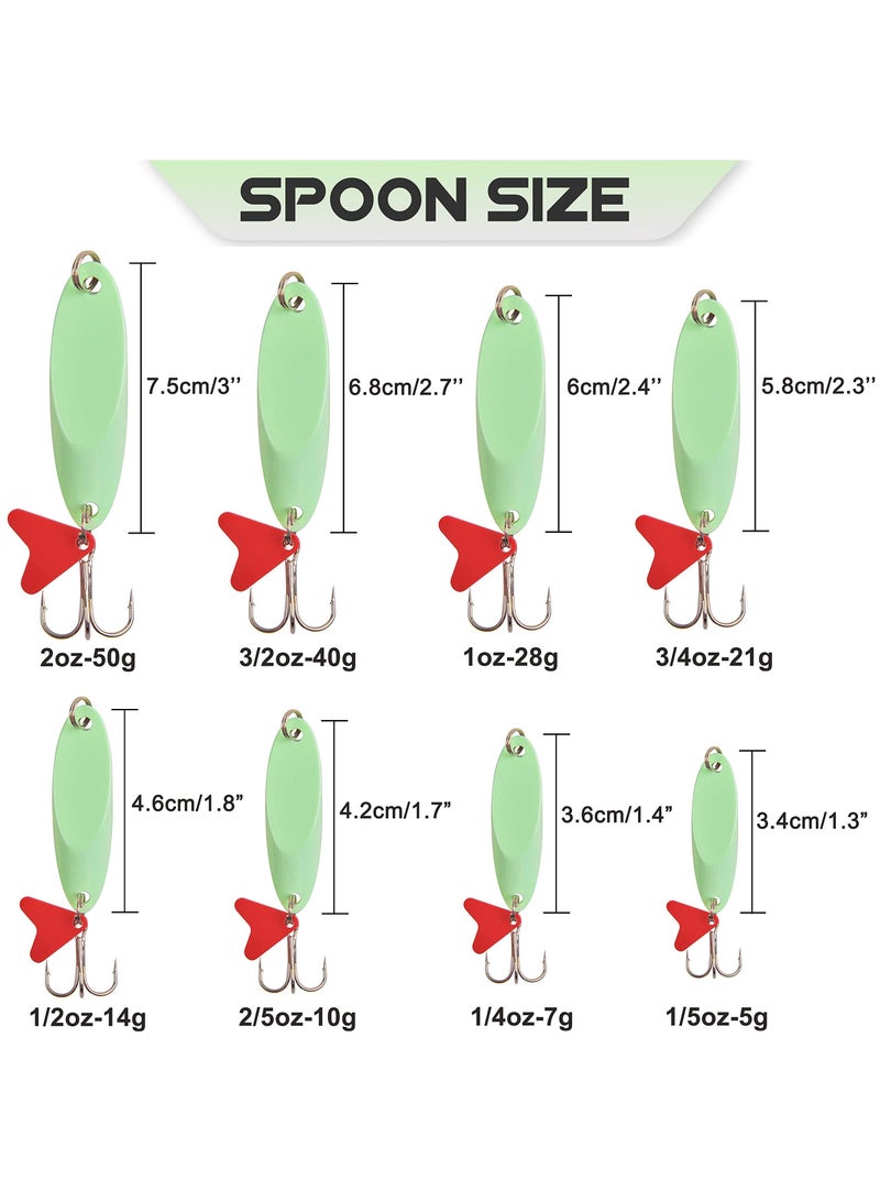 Luminous Fishing Lures Spoons, 10 Pcs Hard Jigging Spinnerbait with Treble Hooks, Metal Spinner Spoon for Saltwater Freshwater