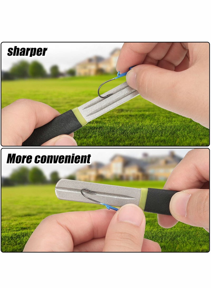Hook Sharpener File for Fishing Diamond Sports with Handle Portable Fish Double Sided Fine and Medium Grit Fishing, 4 Inch 2 Pcs