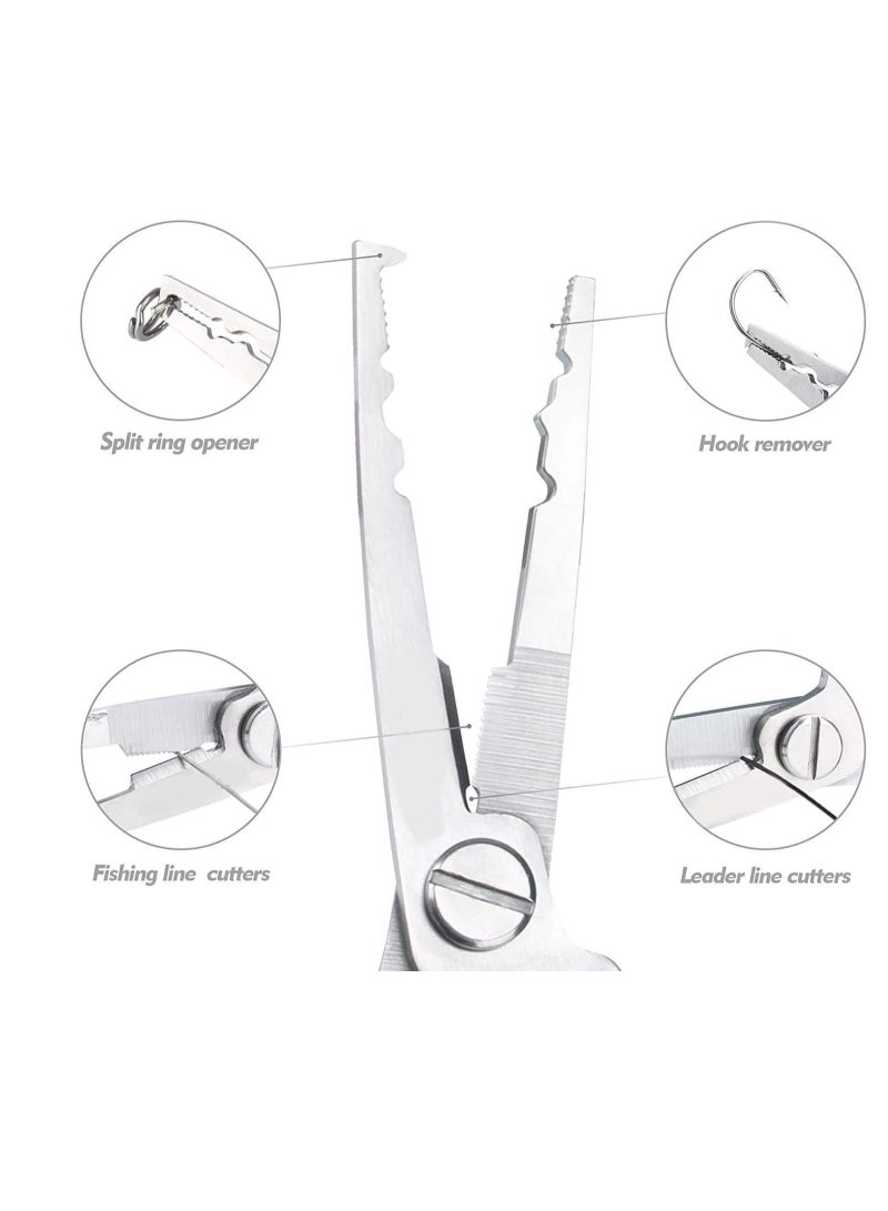 Fishing Pliers, Stainless Steel Split Ring Pliers with Corrosion Resistant Titanium Coating Rubber Handle for Professional Saltwater Fresh Water Sheath Hook Remover Fish Holder