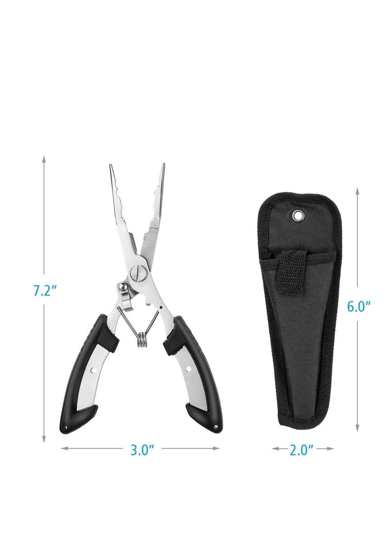 Fishing Pliers, Stainless Steel Split Ring Pliers with Corrosion Resistant Titanium Coating Rubber Handle for Professional Saltwater Fresh Water Sheath Hook Remover Fish Holder