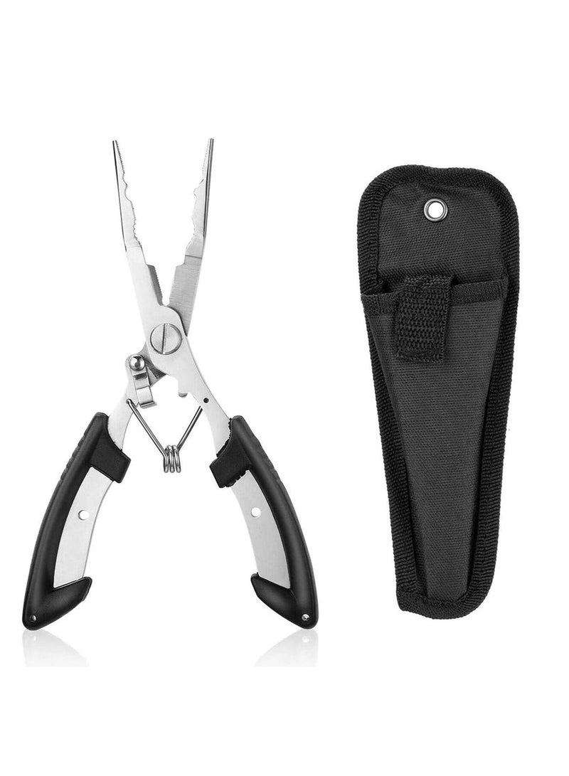 Fishing Pliers, Stainless Steel Split Ring Pliers with Corrosion Resistant Titanium Coating Rubber Handle for Professional Saltwater Fresh Water Sheath Hook Remover Fish Holder