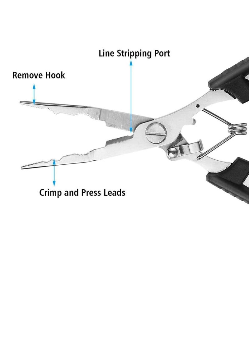 Fishing Pliers, Stainless Steel Split Ring Pliers with Corrosion Resistant Titanium Coating Rubber Handle for Professional Saltwater Fresh Water Sheath Hook Remover Fish Holder