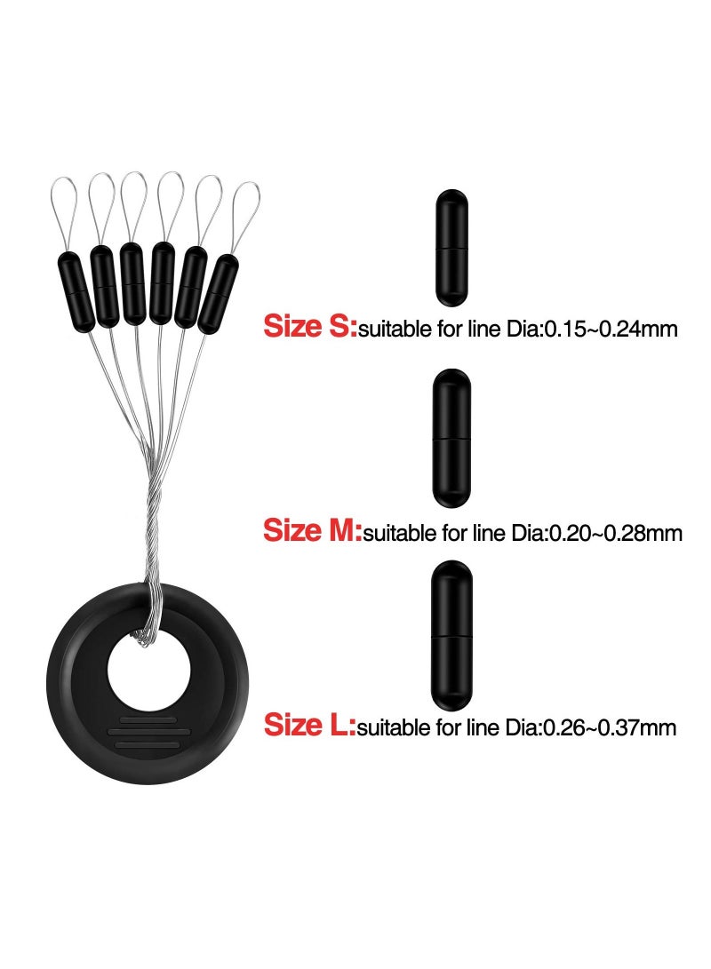 Rubber Bobber Stoppers, Floats for Fishing, Weight Stoppers 1200 Pieces Fishing Beads Stopper, 6 in 1 Black Cylinder Float Sinker Stops