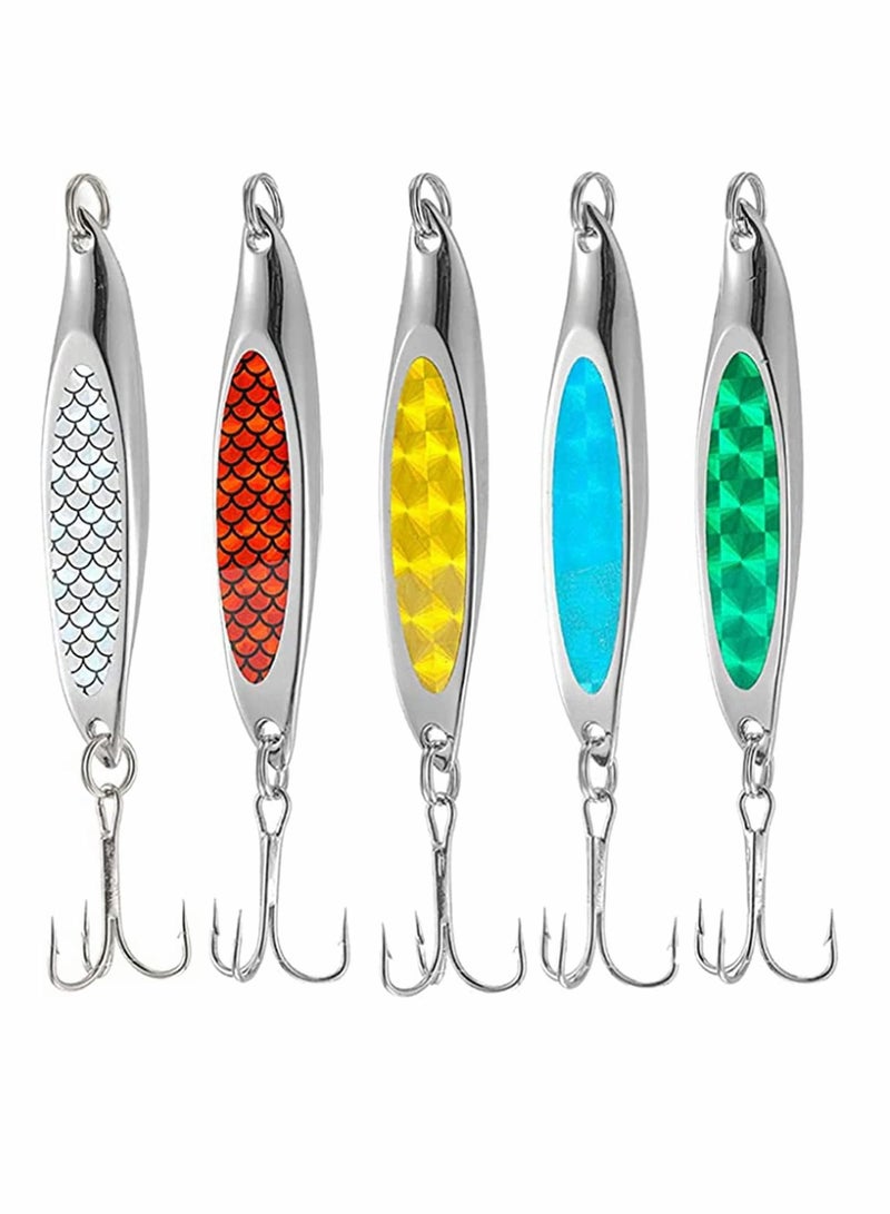 Fishing Lure Set, 5 Pcs Metal Hooks, Sequins Spoons with Hard Bait, Sea Lake Tool