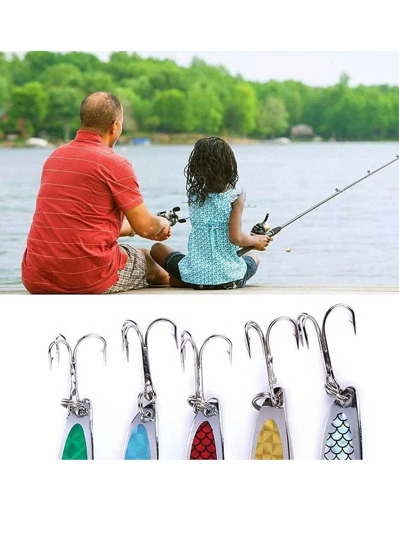 Fishing Lure Set, 5 Pcs Metal Hooks, Sequins Spoons with Hard Bait, Sea Lake Tool