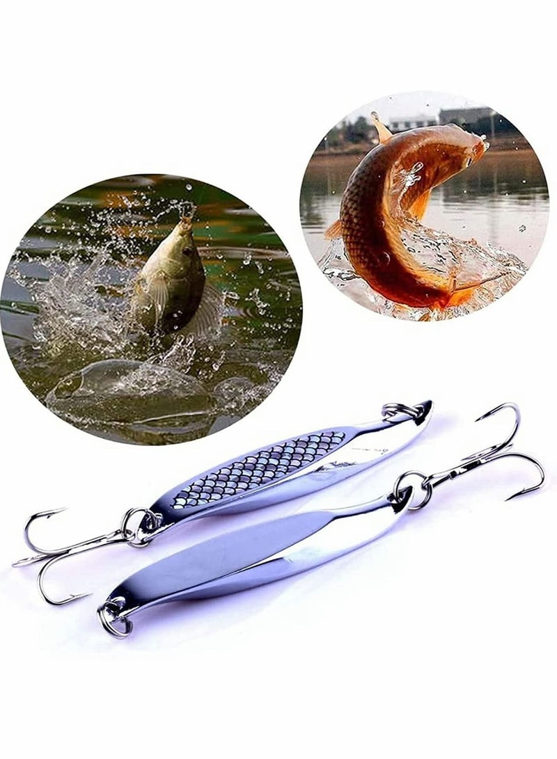 Fishing Lure Set, 5 Pcs Metal Hooks, Sequins Spoons with Hard Bait, Sea Lake Tool
