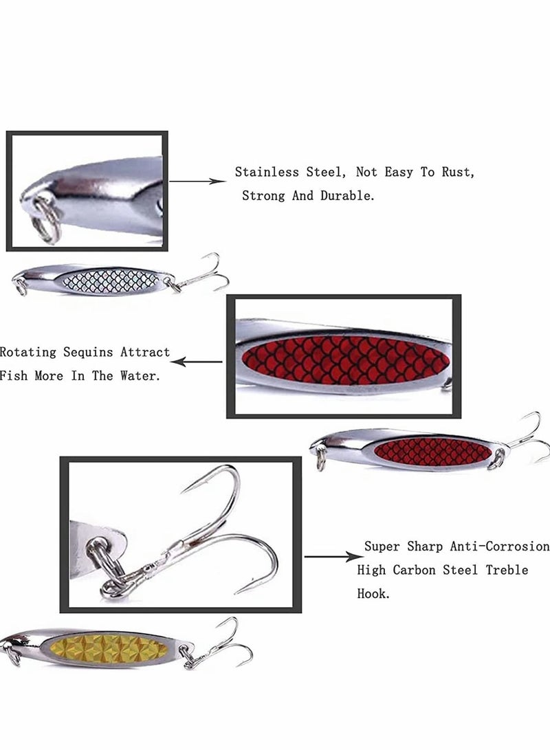 Fishing Lure Set, 5 Pcs Metal Hooks, Sequins Spoons with Hard Bait, Sea Lake Tool