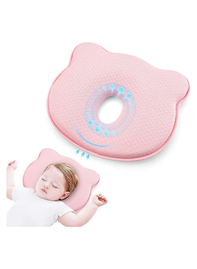 Baby Head Shaping Pillow, Soft and Cozy Pillow for Sleeping, Memory Foam Organic Cotton Cover, Neck Support, Breathable Set Infants & Toddlers (Pink)