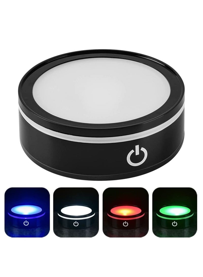 LED Colorful Light Base, 6 Colors Night Display Plate Flat, Round Stand with Sensitive Touch Switch, Lamp Flat Top Surface, for 3D Laser Crystal Glass Art Show, Home Decor