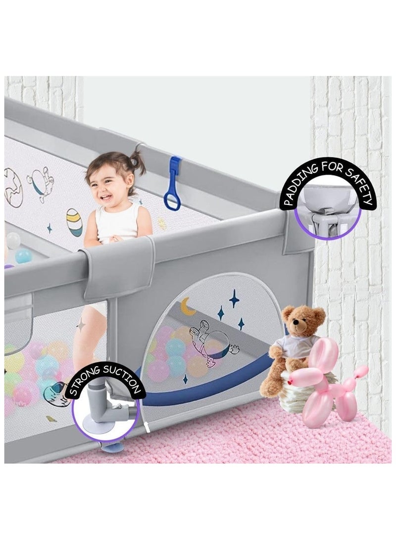 Baby Playpen, 150 x 180 x 68cm Large Play Fence for Baby and Toddlers, Anti-Collision Foam Playard with Ocean Balls and Pull Rings