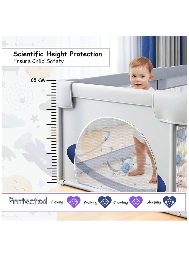 Baby Playpen, 150 x 180 x 68cm Large Play Fence for Baby and Toddlers, Anti-Collision Foam Playard with Ocean Balls and Pull Rings