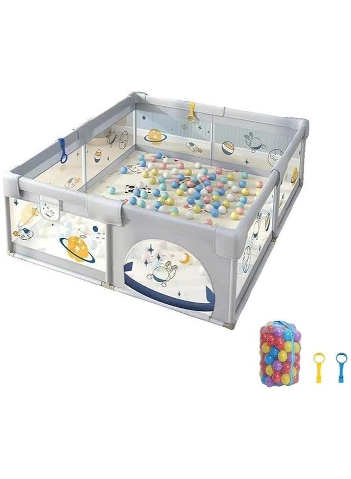 Baby Playpen, 150 x 180 x 68cm Large Play Fence for Baby and Toddlers, Anti-Collision Foam Playard with Ocean Balls and Pull Rings