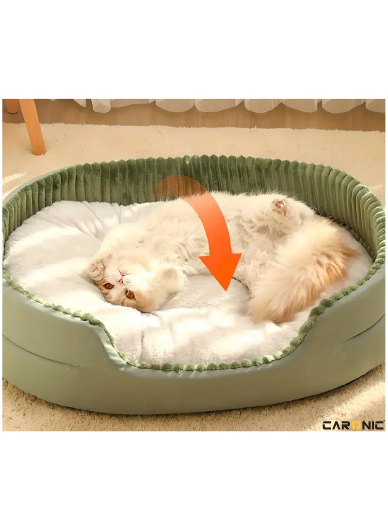 Pet Round Bed of Calming Dog Bed For Small Dog Faux Fur Cat Bed for Cat Comfortable And Soft Green