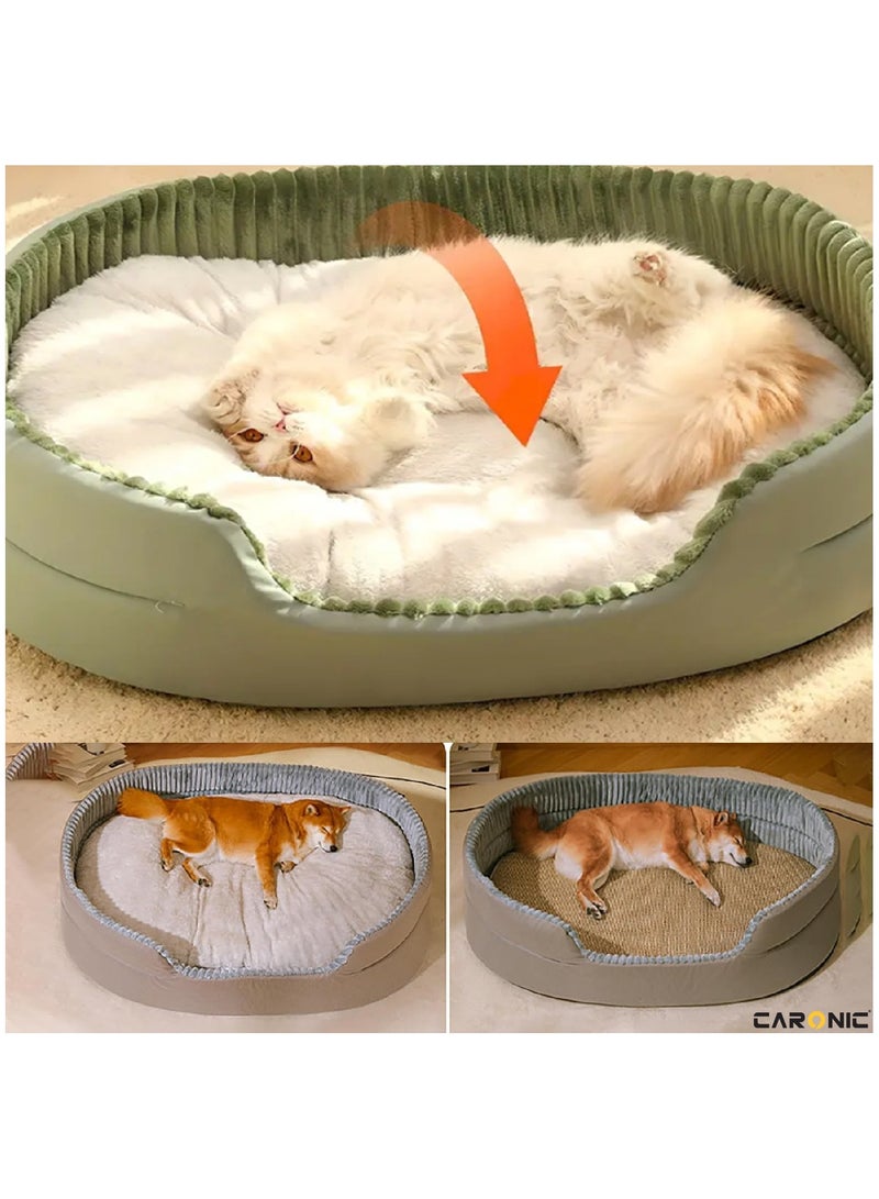 Pet Round Bed of Calming Dog Bed For Small Dog Faux Fur Cat Bed for Cat Comfortable And Soft Green