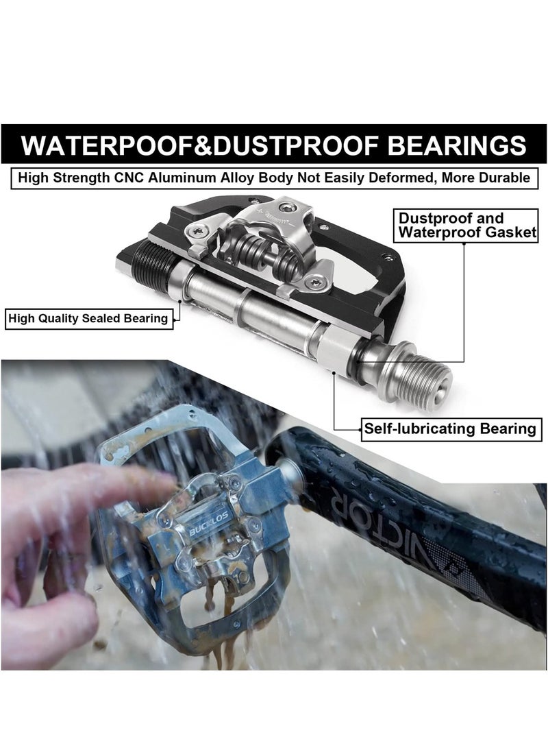 SPD Pedals MTB Mountain Bike Clip in Dual Sided Pedals - Road Bike Spin Bike Flat & Clipless Sealed Bearing Bicycle Pedal Compatible with Shimano SPD Cleats (9/16