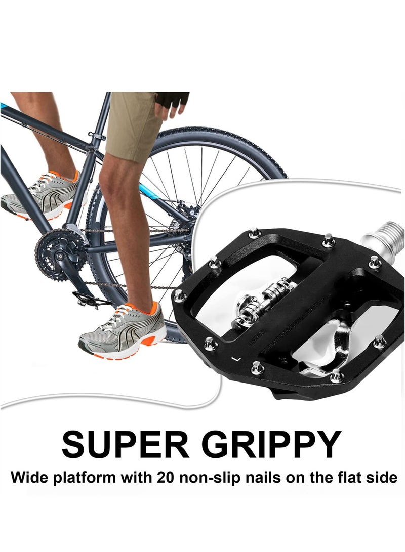 SPD Pedals MTB Mountain Bike Clip in Dual Sided Pedals - Road Bike Spin Bike Flat & Clipless Sealed Bearing Bicycle Pedal Compatible with Shimano SPD Cleats (9/16