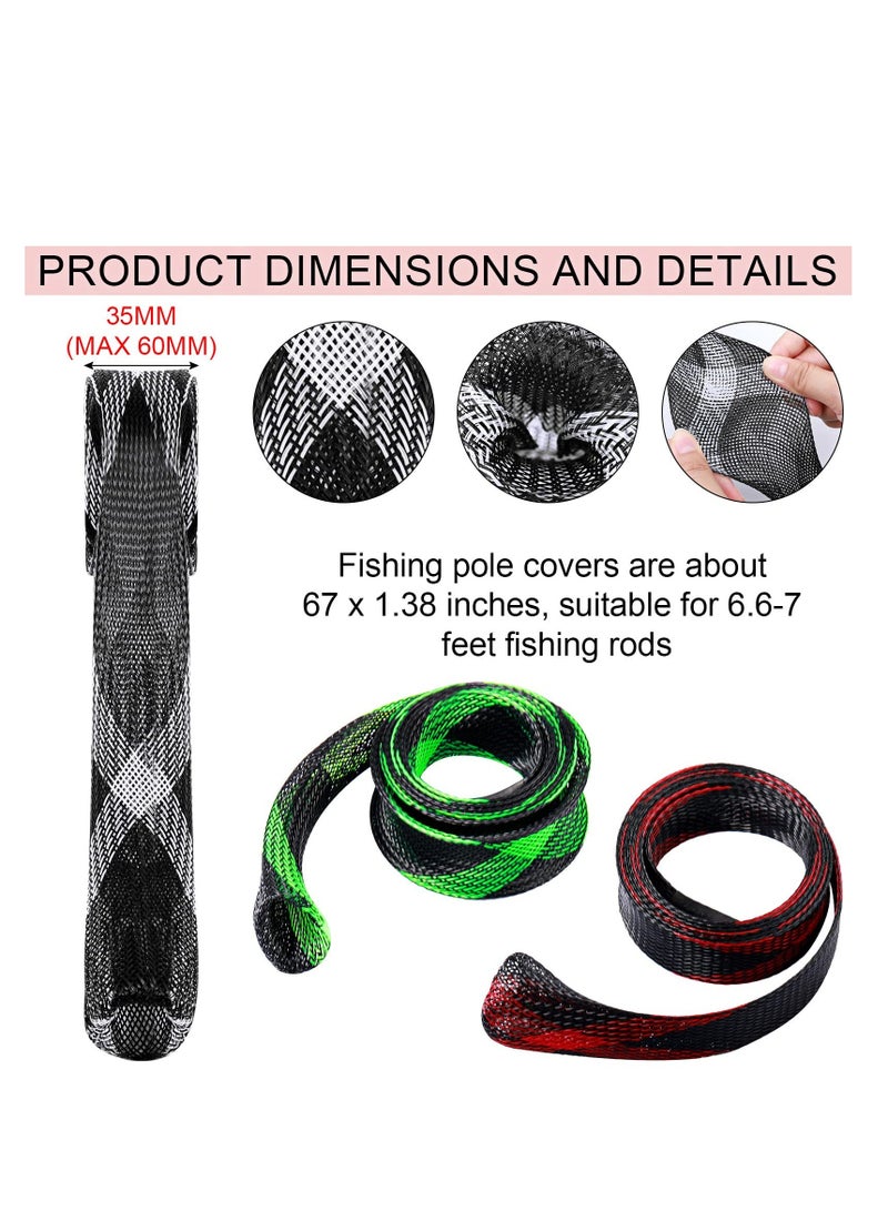 Fishing Rod Sleeves and Reel Bags, 8 Pack Sock & Pouch, Braided Mesh Protector Pole Gloves Tools, Cover Protective Case for Sea Rod, Bait Casting