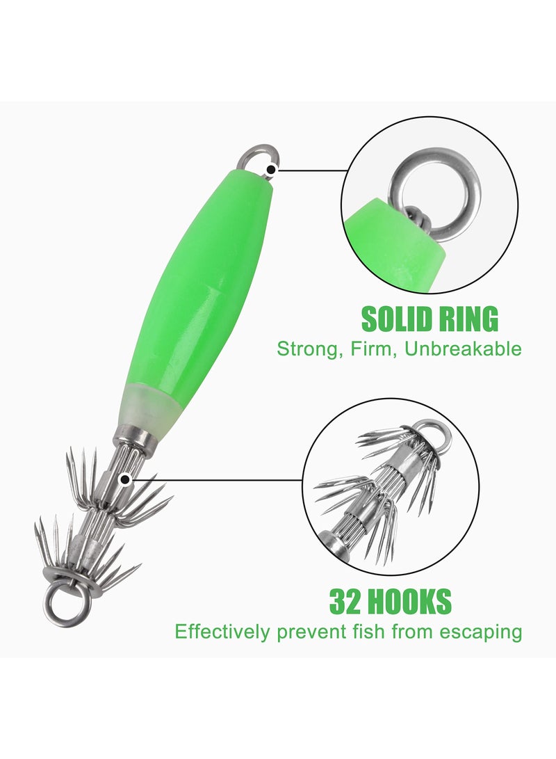 Glow-in-the-Dark Squid Jig Hooks for Saltwater, 10PCS Luminous Jigs Kit Fluorescent Cuttlefish Sleeve Set Saltwater Octopus Lures with Hard Baits and