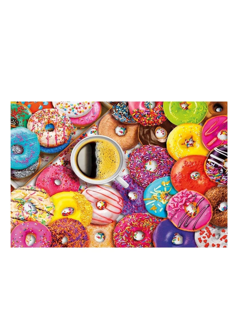 Creative Jigsaw,1000 Piece Jigsaw Puzzle Educational Puzzle Family Game Gift for Adults and Kids Large Pieces Puzzle Multicolor Coffee and Donuts