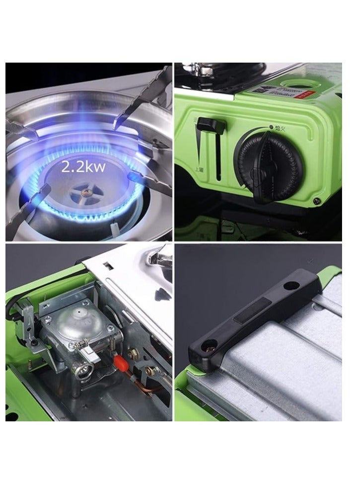 Portable Butane Gas Dual Burner Camping Stove with BBQ Grill Hotplate Burger Tray