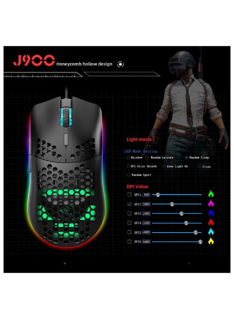 J900 Rgb Wired Gaming Mouse Suitable For Windows Pc Game Consoles Black
