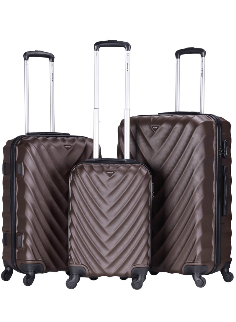 ABS Hardside 3-Piece Trolley Luggage Set  Spinner Wheels with Number Lock 20/24/28 Inches   Brown