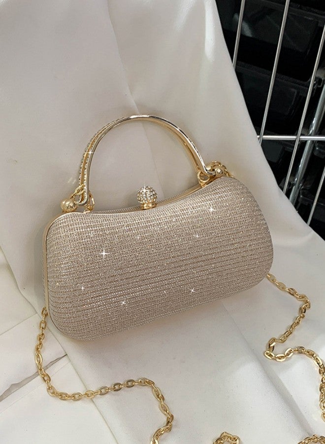 Women's Delicate Clutch, Ladies Rhinestone Banquet Bag Tote Bag Handbag, Fashion Chain Shoulder Bag Carrying Bag Sling Bag Side Bag for Party Dinner Wedding (Gold)