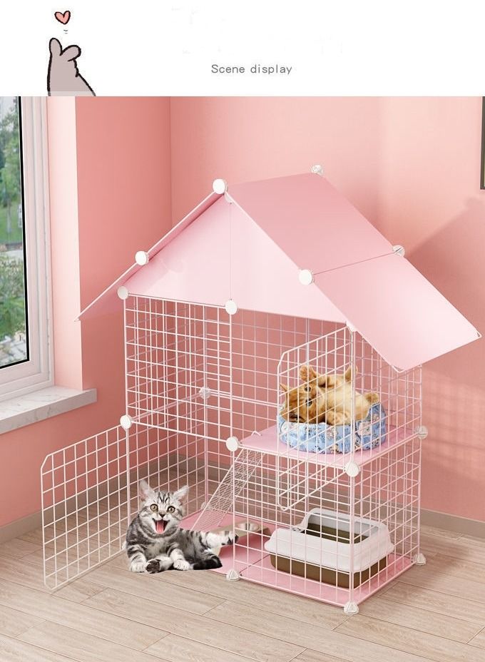 Large Cat Cage Crate With Roof DIY Pet Playpen Indoor Collapsible Home For Small Animals Cat Kennels With Semi-enclosed Sleeping Area Apartment Villa For Kitten Puppy Bunny Exercise