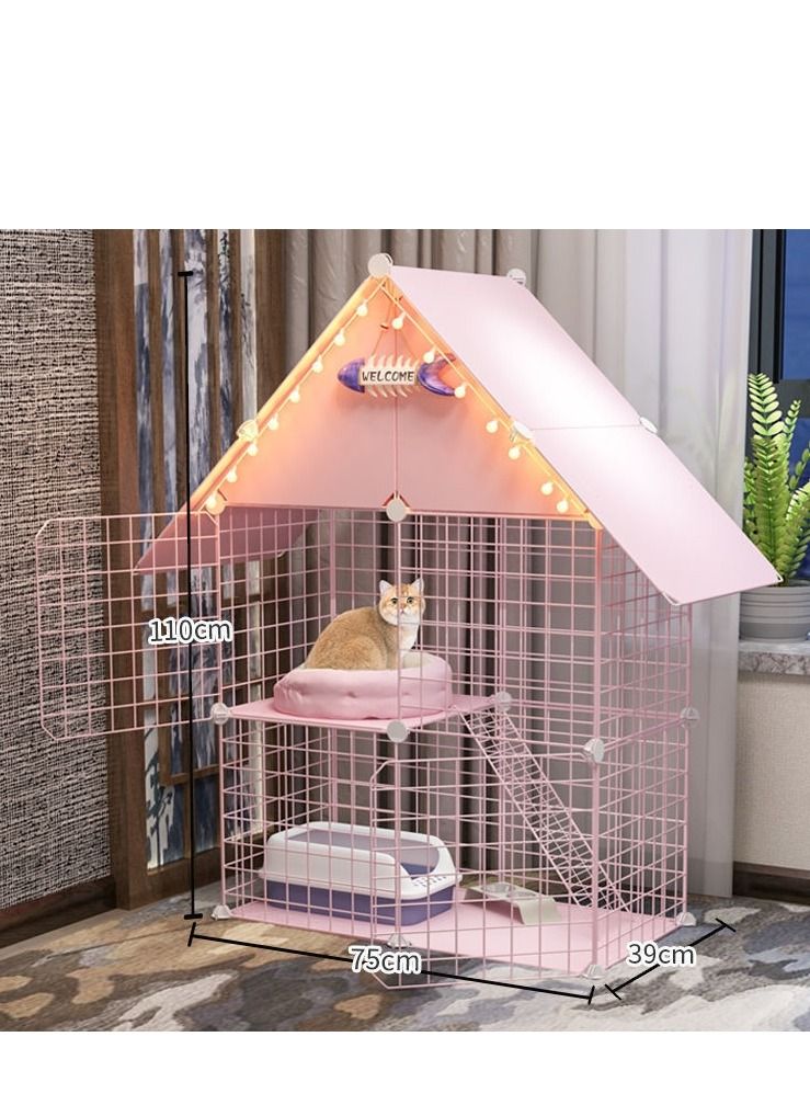 Large Cat Cage Crate With Roof DIY Pet Playpen Indoor Collapsible Home For Small Animals Cat Kennels With Semi-enclosed Sleeping Area Apartment Villa For Kitten Puppy Bunny Exercise