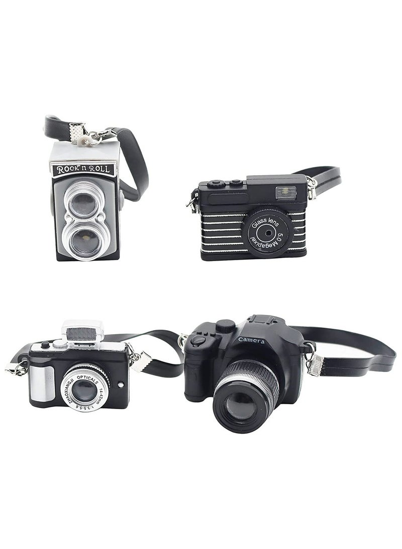 Mini Camera for Dolls, 1:4 Scale Miniature SLR Camera Mini Camera Ornament with Flash and Shutter Sound, Vintage Camera Model Digital SLR Camera, 4 Pcs