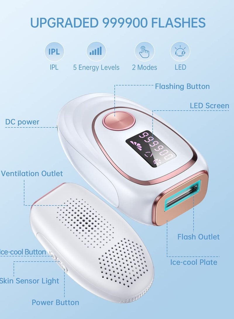 Laser Hair Removal Device Ice Cooling Function for Painless IPL Hair Removal with 999900 Flashes Auto and Manual Mode