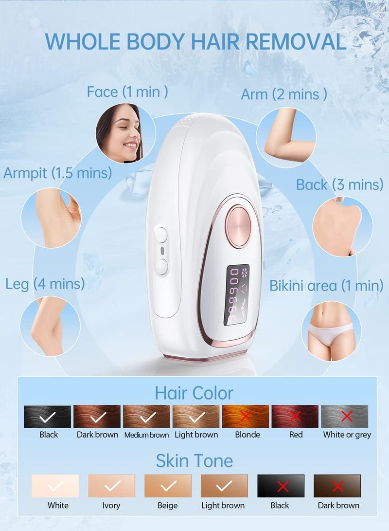 Laser Hair Removal Device Ice Cooling Function for Painless IPL Hair Removal with 999900 Flashes Auto and Manual Mode