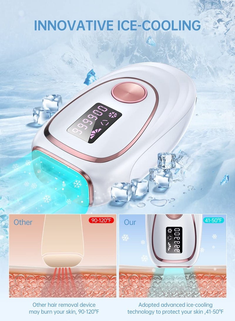 Laser Hair Removal Device Ice Cooling Function for Painless IPL Hair Removal with 999900 Flashes Auto and Manual Mode