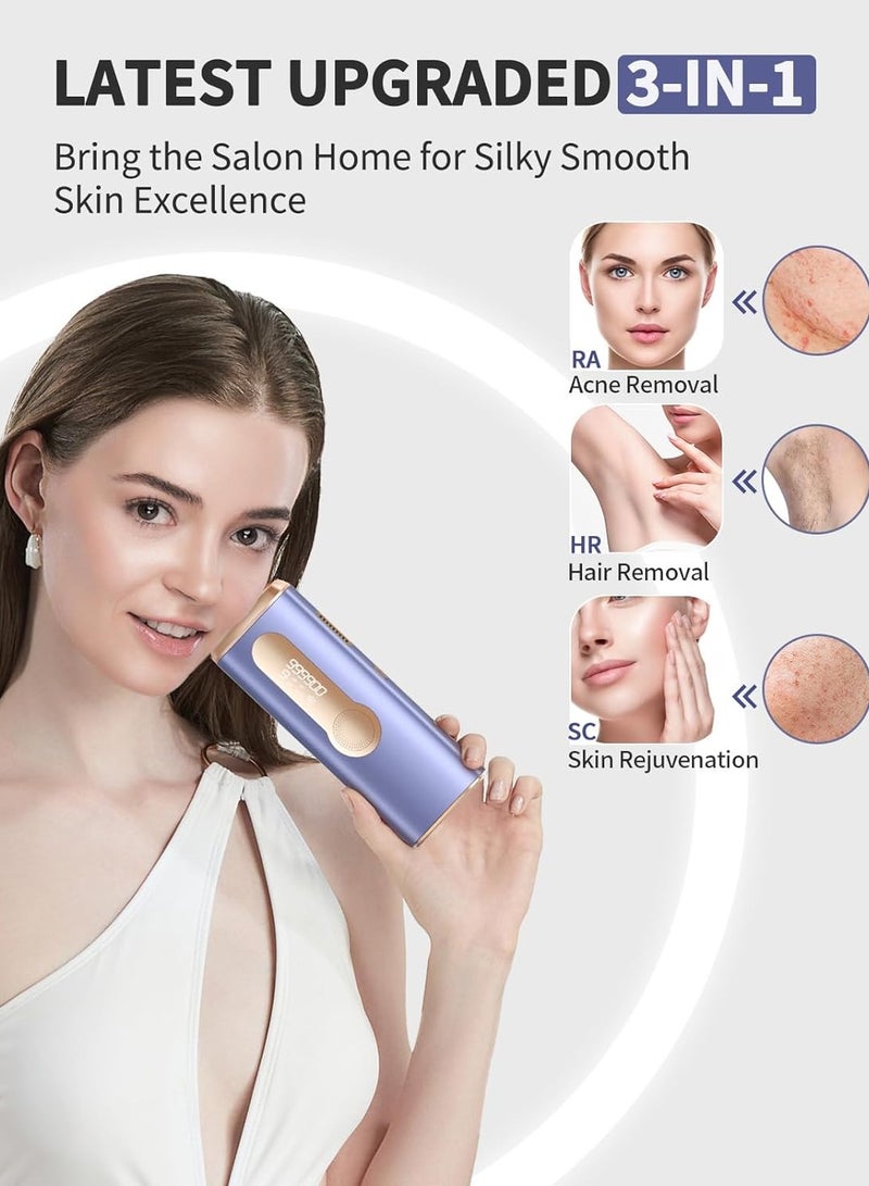 Laser Hair Removal Devices with Cooling System , 3 in 1 At Home Permanent Hair Removal Device 9 Levels Upgrade 999900 Flashes for Face Armpit Arm Bikini Line Leg Whole Body