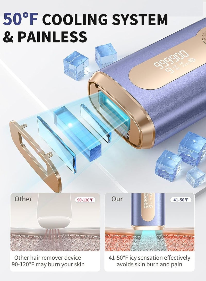 Laser Hair Removal Devices with Cooling System , 3 in 1 At Home Permanent Hair Removal Device 9 Levels Upgrade 999900 Flashes for Face Armpit Arm Bikini Line Leg Whole Body