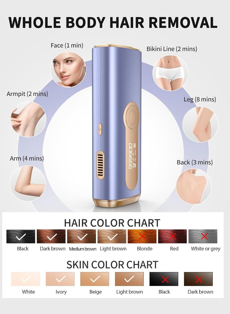 Laser Hair Removal Devices with Cooling System , 3 in 1 At Home Permanent Hair Removal Device 9 Levels Upgrade 999900 Flashes for Face Armpit Arm Bikini Line Leg Whole Body