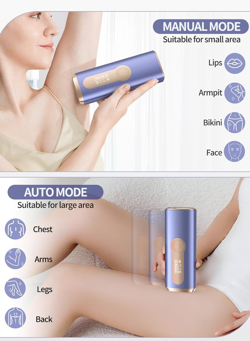 Laser Hair Removal Devices with Cooling System , 3 in 1 At Home Permanent Hair Removal Device 9 Levels Upgrade 999900 Flashes for Face Armpit Arm Bikini Line Leg Whole Body