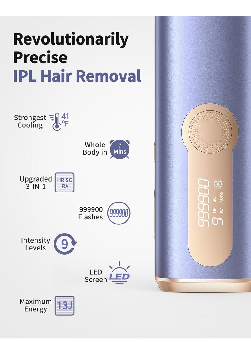 Laser Hair Removal Devices with Cooling System , 3 in 1 At Home Permanent Hair Removal Device 9 Levels Upgrade 999900 Flashes for Face Armpit Arm Bikini Line Leg Whole Body