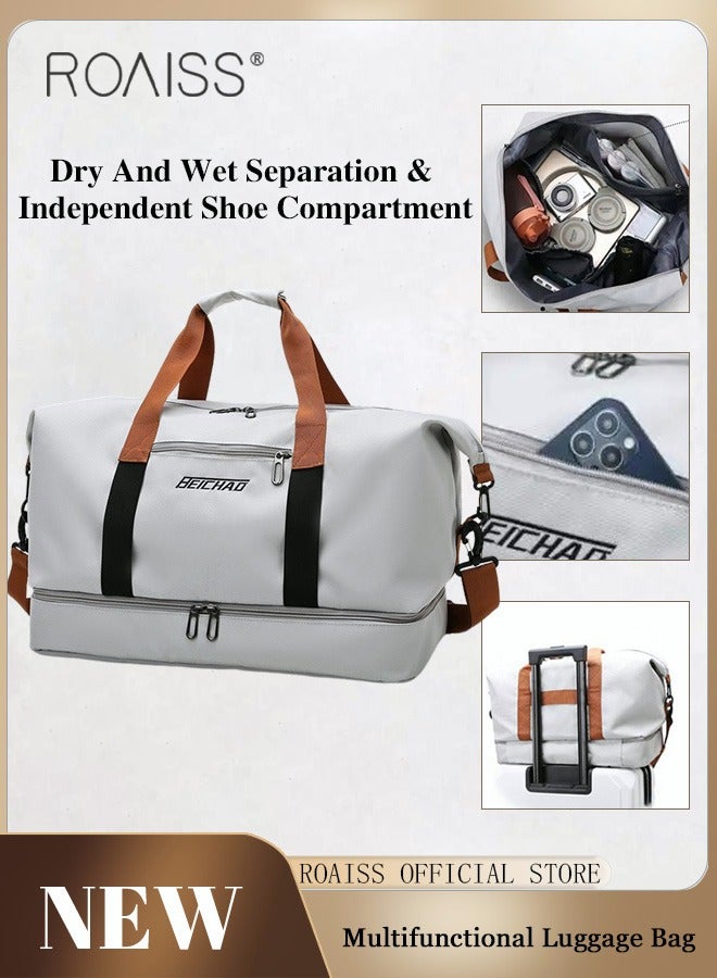 Multi Functional Large Capacity Carry on Luggage Bag Wet and Dry Separation Shoe Compartment Gym Bag Suitcase with Pull Rod Perfect for Teens Lightweight Waterproof Casual  Short Business Trips Bag