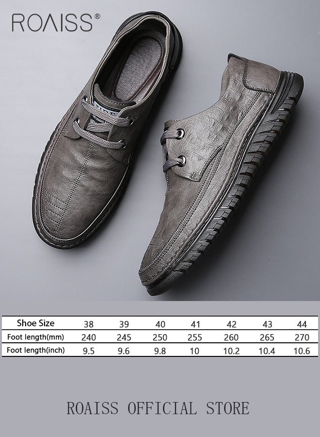 Men Business Casual Shoes Genuine Leather Shoes with Crocodile Pattern Slip Resistant Soft Sole Lace Up Design