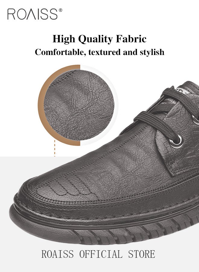 Men Business Casual Shoes Genuine Leather Shoes with Crocodile Pattern Slip Resistant Soft Sole Lace Up Design