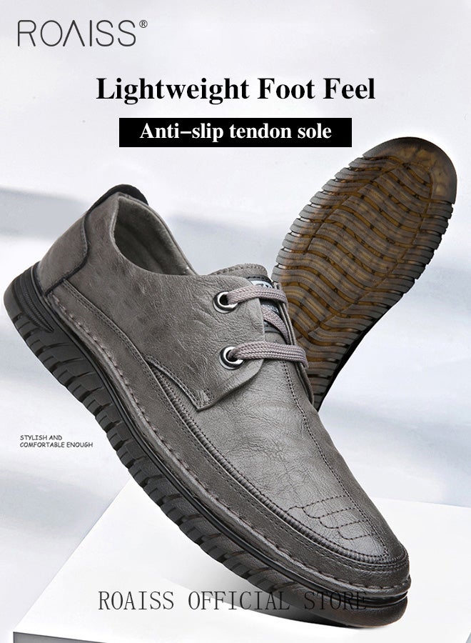 Men Business Casual Shoes Genuine Leather Shoes with Crocodile Pattern Slip Resistant Soft Sole Lace Up Design