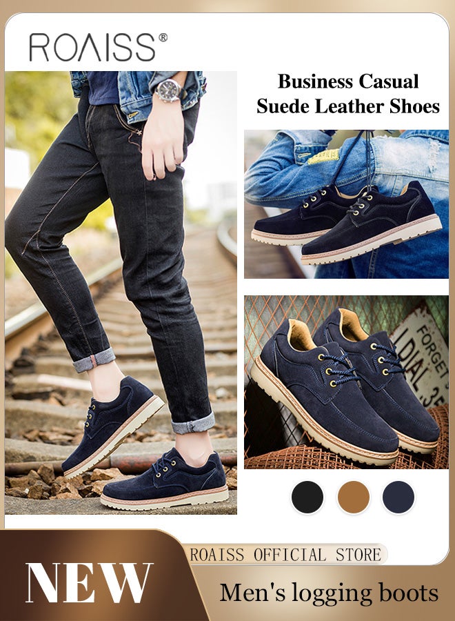 Men Low Top Logging Shoes Casual Workwear Suede Shoes with British Style Leather