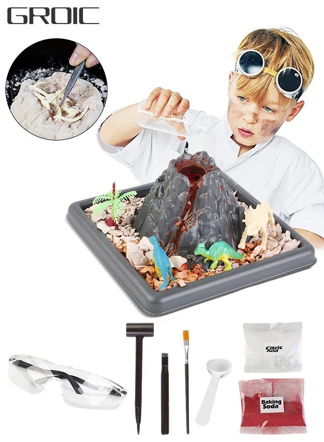 3-In-1 Scientific Experiment Kits STEM Activities Educational Toys for Kids, Archaeological Excavation Toy, Erupting Volcano Science Kit and Scene Construction 3-In-1 Kits