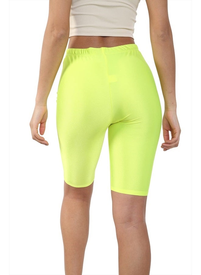Workout Biker Shorts for Women Tummy Control High Waisted Exercise Athletic Gym Running Yoga Shorts Sports Yoga Cycling Shorts (Medium, Neon Yellow)