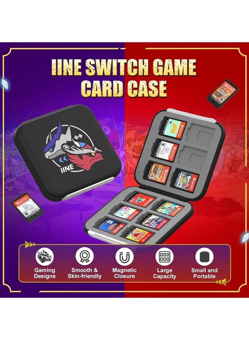 IINE Game Card Case for Nintendo Switch& Switch OLED Game Card or Micro SD Memory Cards, Portable Switch Game Memory Card Storage with 12 Game Card Slots (Black)