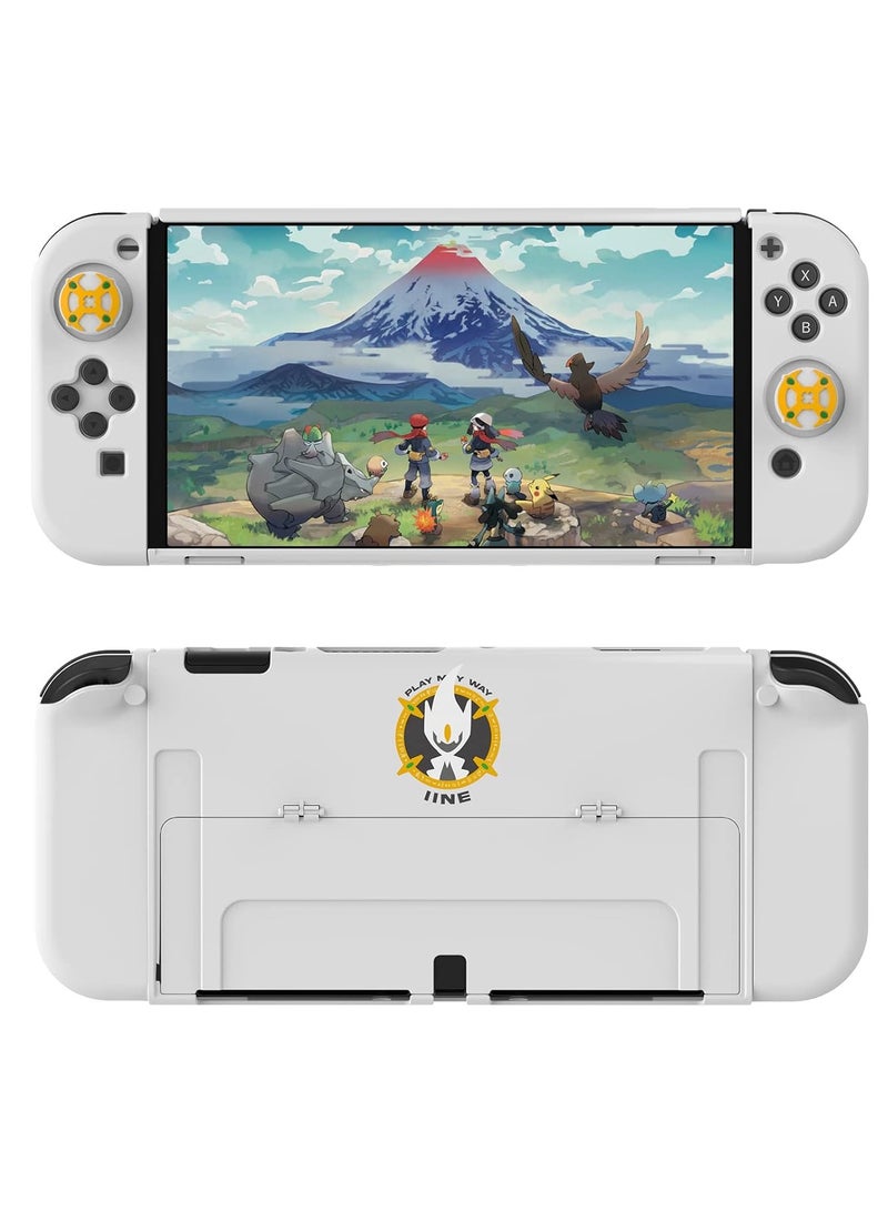 IINE Dockable Case Set for Nintendo Switch OLED, with Game Theme Print 5 in 1 Protective Case Cover Fit The Dock Station Package with 2pcs Soft Thumb Grip Covers