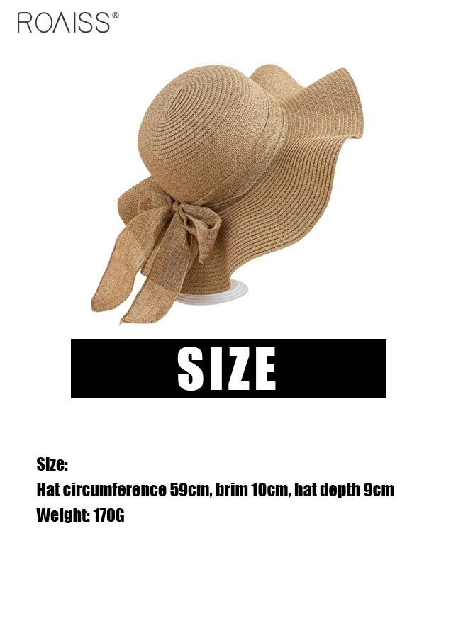 Women's Fashion Sunshade Hat Ladies Lace Hollow Woven Big Brim Beach Hat Ruffle Design Foldable Flower Woven Fisherman Hat for Summer