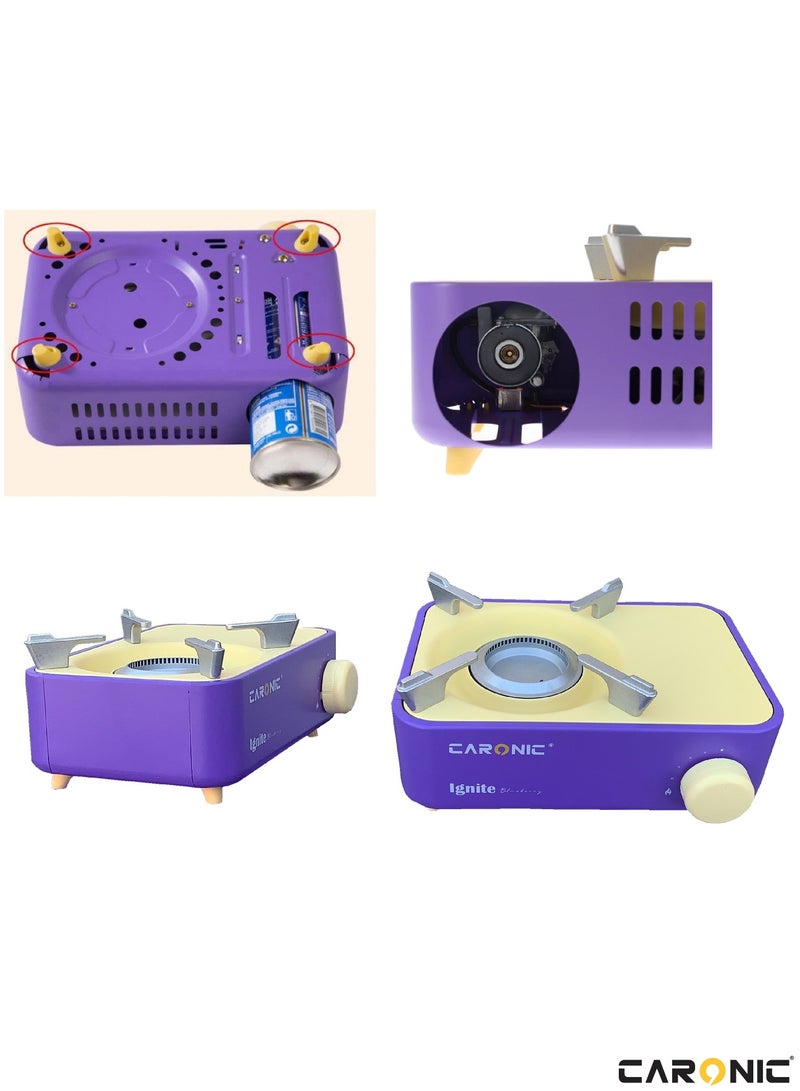 Butane Fuel Camp Stove Crate Series Mini Stove For Camping Hiking  Portable Gas Stove With Spiral Flame Even Heat Distribution Modern and Easy To Use Purple