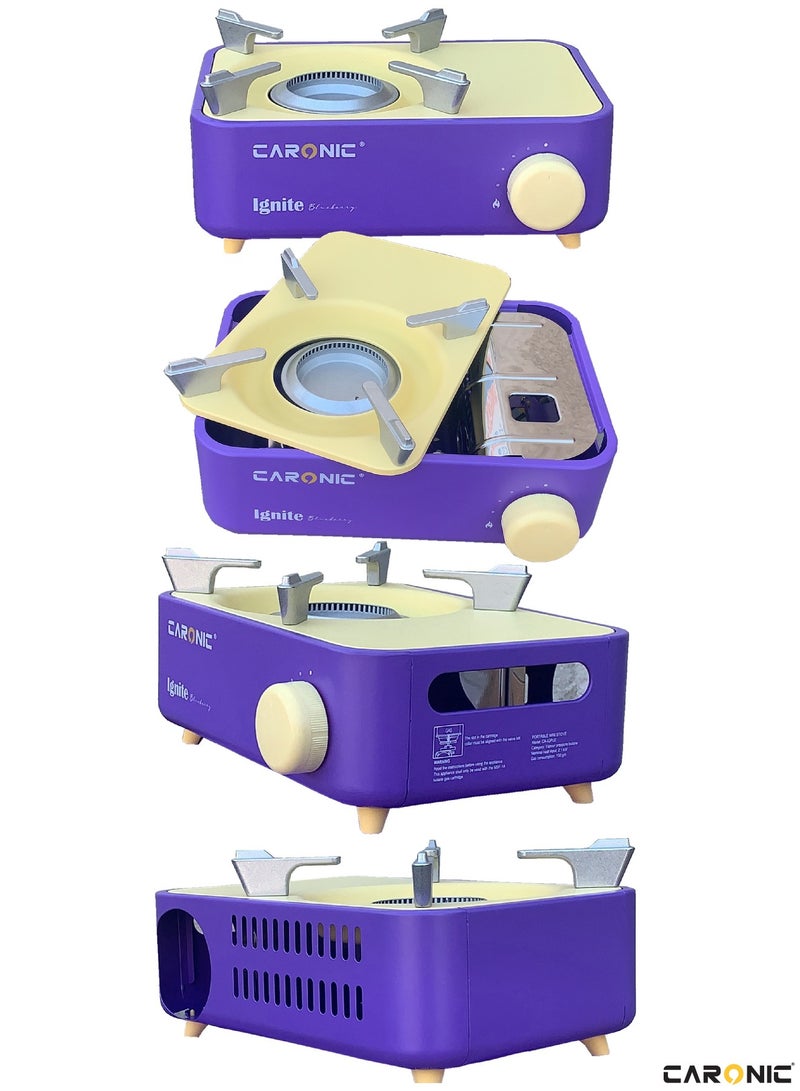 Butane Fuel Camp Stove Crate Series Mini Stove For Camping Hiking  Portable Gas Stove With Spiral Flame Even Heat Distribution Modern and Easy To Use Purple